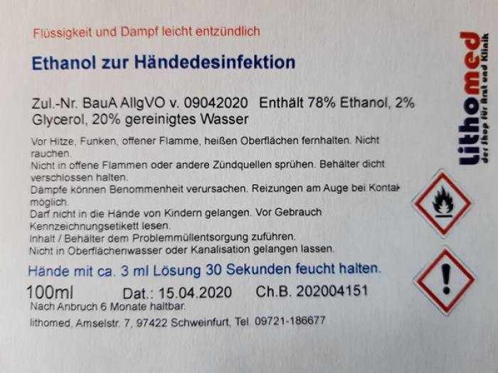 Haut und Händedesinfektion auf Ethanolbasis, Taschenflasche, 100ml